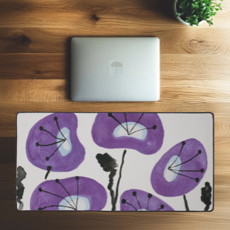 Modern Purple Flowers Watercolor Poppies Trendy Desk Mat