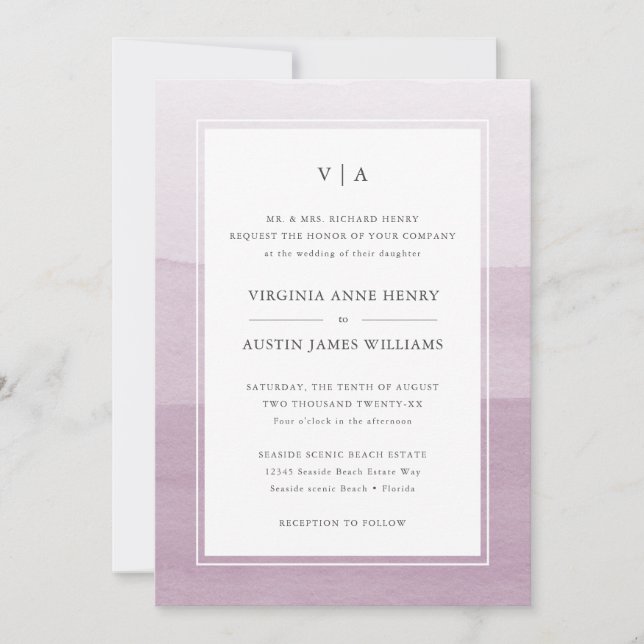 Modern Purple Formal Wedding Invitation (Front)