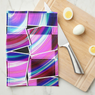 Modern Purple Fuschia Squares Geometric Pattern Tea Towel