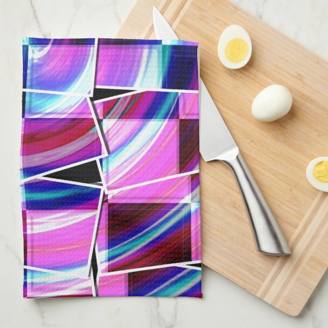 Modern Purple Fuschia Squares Geometric Pattern Tea Towel (Quarter Fold)