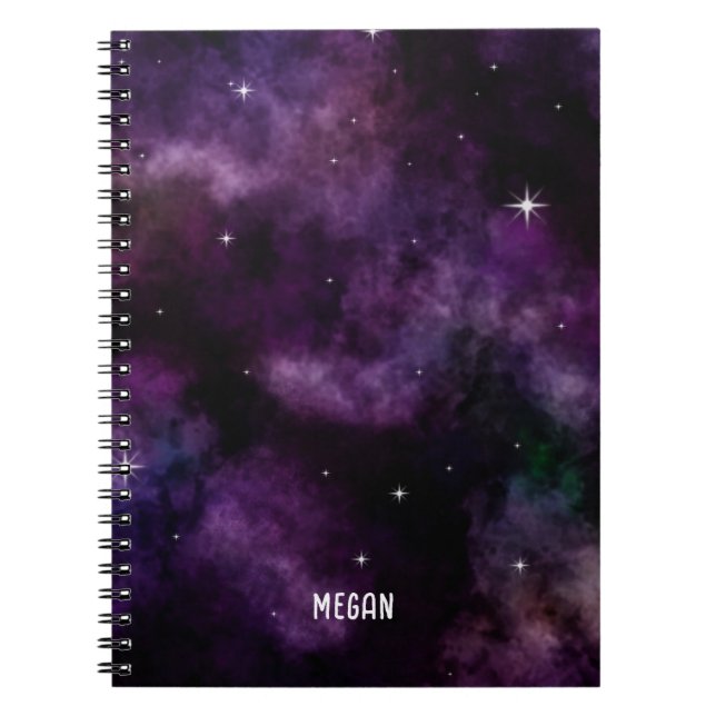 Modern Purple Galaxy Nebula Custom Name  Notebook (Front)
