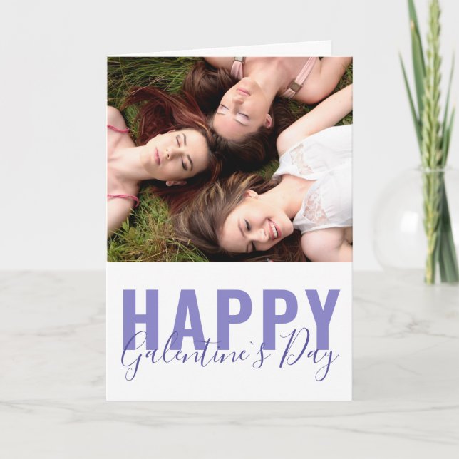 Modern Purple Galentine`s Day Friends Photo Holiday Card (Front)