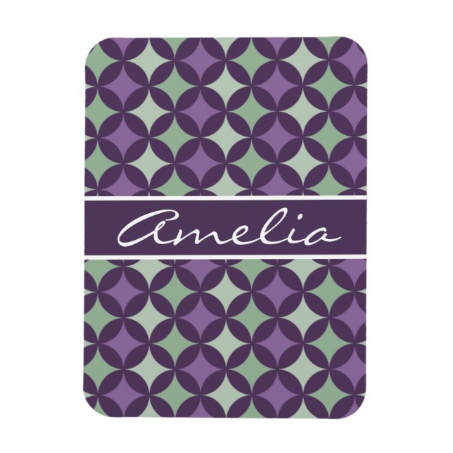Modern Purple Geometric Circle Pattern Monogram Magnet (Vertical)