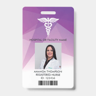 Modern Purple Geometric Registered Nurse Photo ID Badge