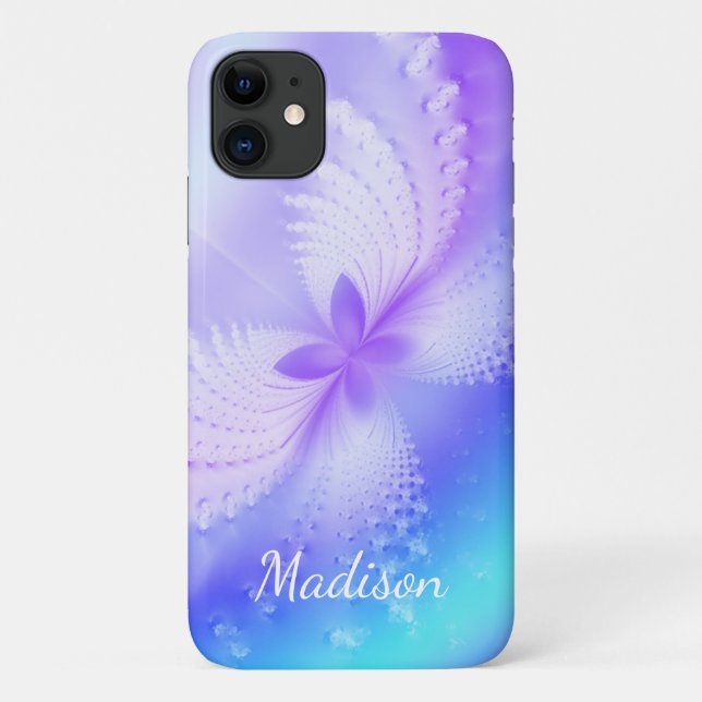 Modern Purple Girly Abstract Butterfly Name Case-Mate iPhone Case (Back)