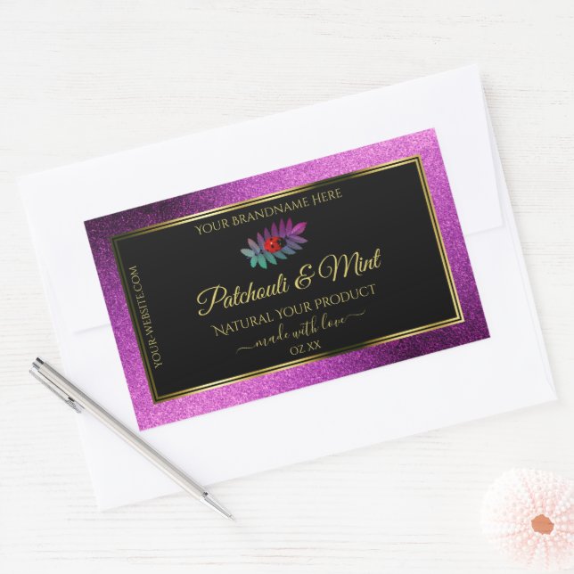 Modern Purple Glitter Black Product Labels Ladybug (Envelope)