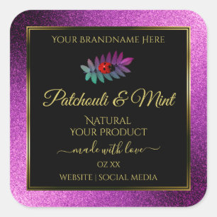 Modern Purple Glitter Black Product Labels Ladybug