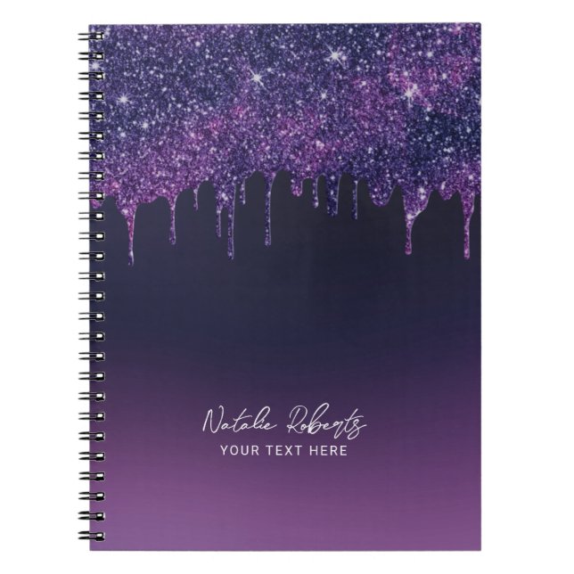 Modern Purple Glitter Drips Beauty Salon Notebook (Front)