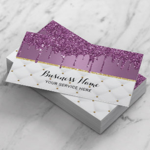 Modern Purple Glitter Drips Luxury Beauty Salon Business Card