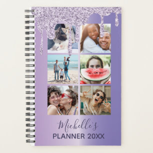 Modern Purple Glitter Drips Photo Collage Daily   Planner