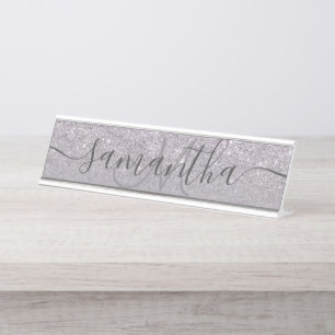 Modern purple glitter ombre lavender monogram desk name plate