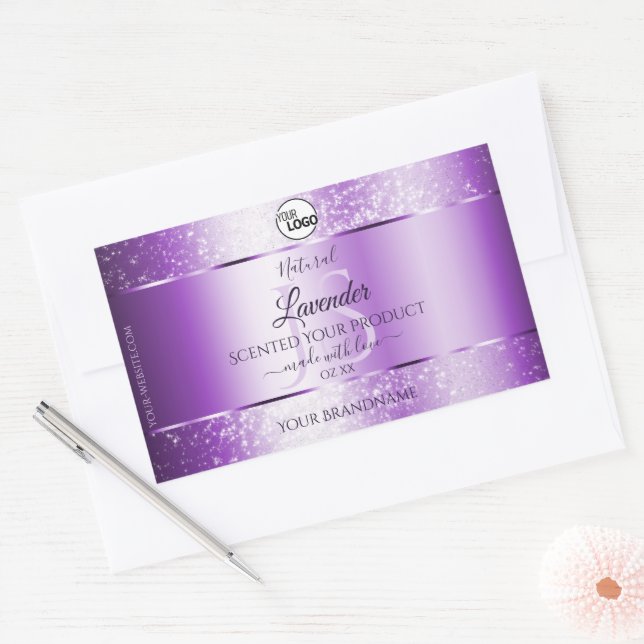 Modern Purple Glitter Product Labels Monogram Logo (Envelope)