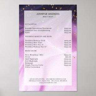 Modern, Purple Glitter Salon Price List Poster