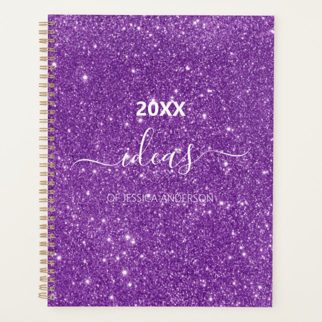 Modern purple glitter script name  planner (Front)
