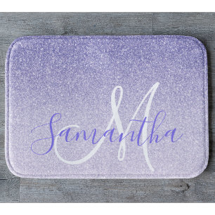 Modern Purple Glitter Sparkles Personalised Name Bath Mat