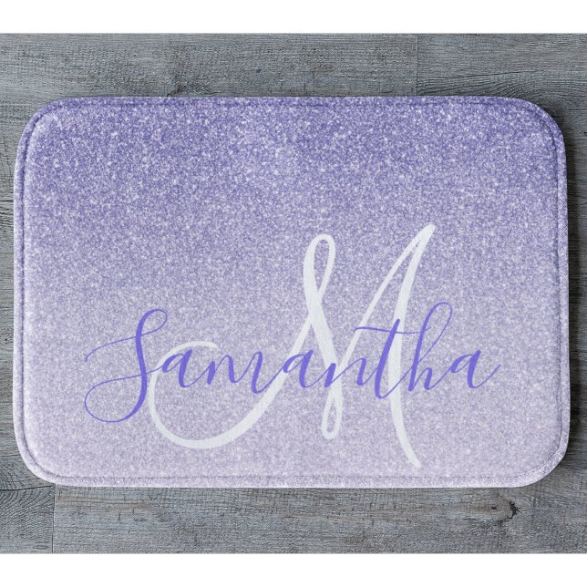 Modern Purple Glitter Sparkles Personalised Name Bath Mat (Creator Uploaded)