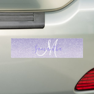 Modern Purple Glitter Sparkles Personalised Name Bumper Sticker