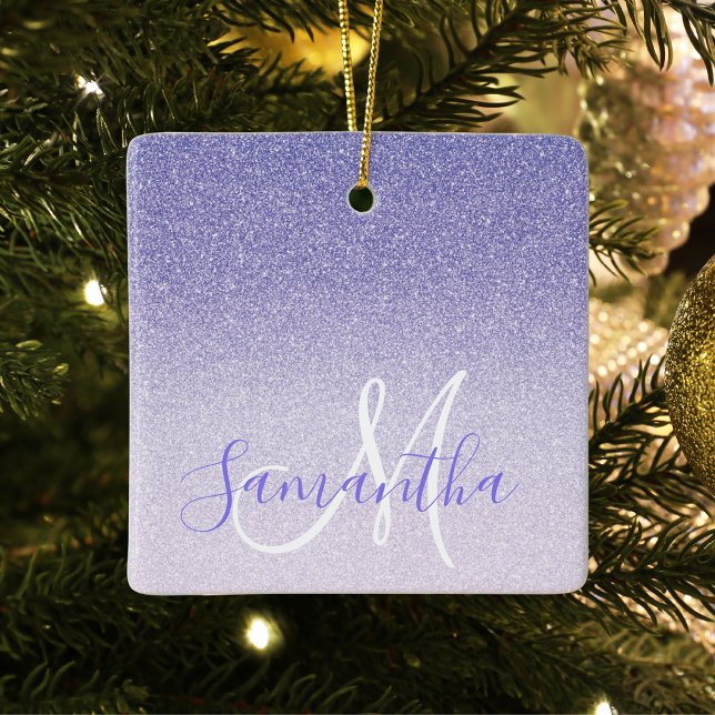 Modern Purple Glitter Sparkles Personalised Name Ceramic Ornament (Creator Uploaded)