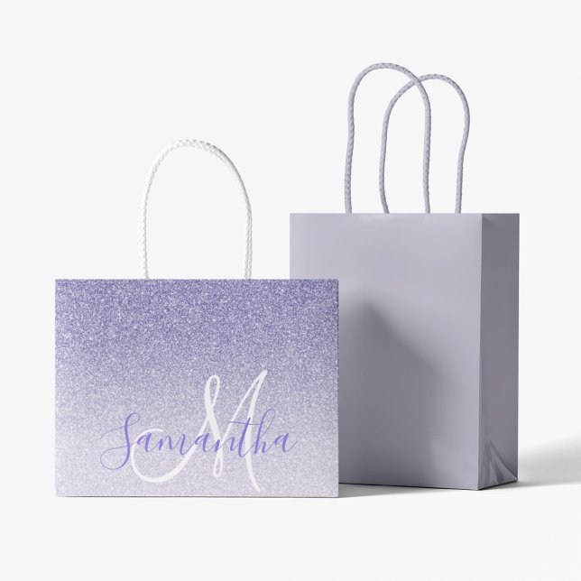 Modern Purple Glitter Sparkles Personalised Name Large Gift Bag (Creator Uploaded)