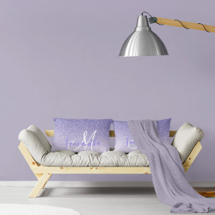 Modern Purple Glitter Sparkles Personalised Name Lumbar Cushion