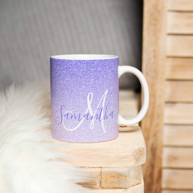 Modern Purple Glitter Sparkles Personalised Name Mug (Creator Uploaded)