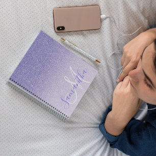 Modern Purple Glitter Sparkles Personalised Name Notebook