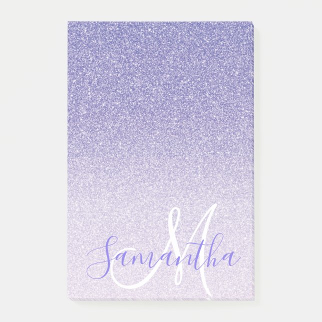 Modern Purple Glitter Sparkles Personalised Name Post-it Notes (Front)