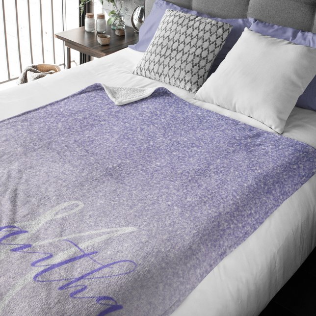 Modern Purple Glitter Sparkles Personalised Name Sherpa Blanket (Creator Uploaded)