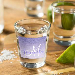 Modern Purple Glitter Sparkles Personalised Name Shot Glass