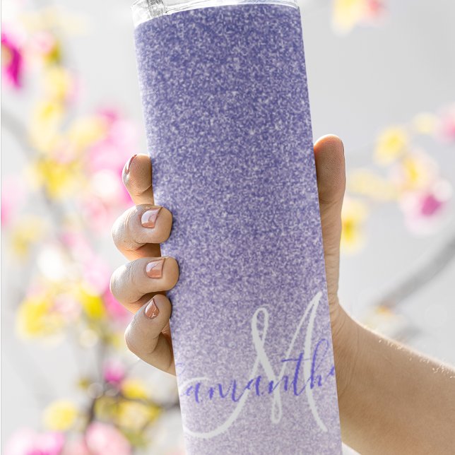Modern Purple Glitter Sparkles Personalised Name Thermal Tumbler (Creator Uploaded)
