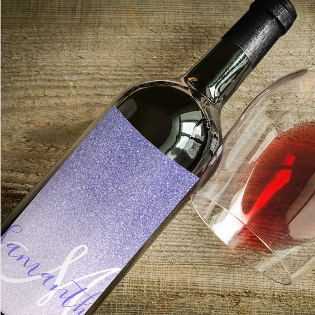 Modern Purple Glitter Sparkles Personalised Name Wine Label (Creator Uploaded)