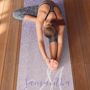 Modern Purple Glitter Sparkles Personalised Name Yoga Mat