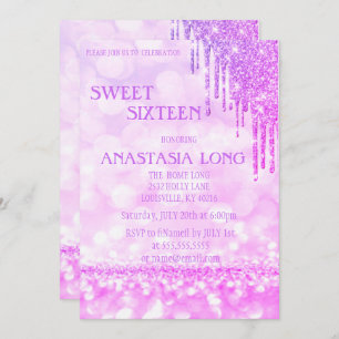 Modern Purple Glitter Sweer 16 Save The Date