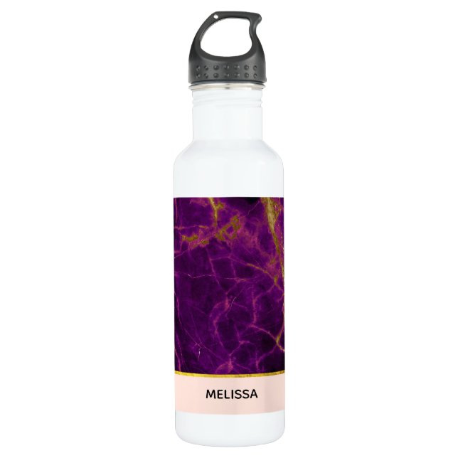 Modern Purple & Gold Abstract Marble 710 Ml Water Bottle (Front)