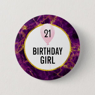Modern Purple & Gold Abstract Marble Birthday 6 Cm Round Badge