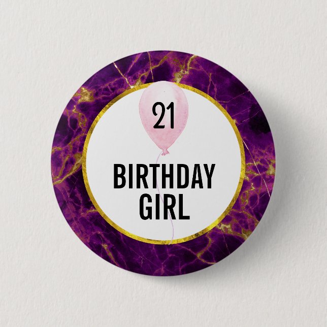 Modern Purple & Gold Abstract Marble Birthday 6 Cm Round Badge (Front)