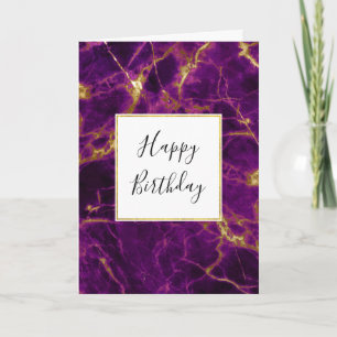 Modern Purple & Gold Abstract Marble Birthday Card