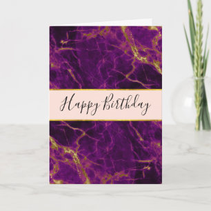 Modern Purple & Gold Abstract Marble Birthday Card