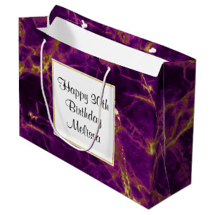 Modern Purple & Gold Abstract Marble Birthday Large Gift Bag