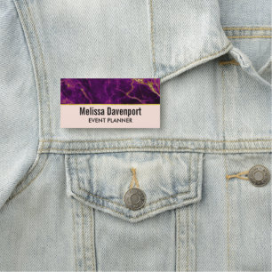 Modern Purple & Gold Abstract Marble Name Tag