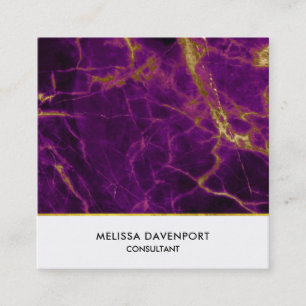 Modern Purple & Gold Abstract Marble Square Business Card