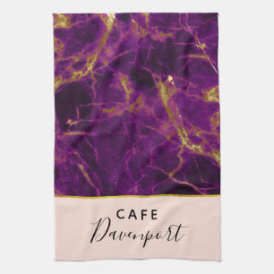 Modern Purple & Gold Abstract Marble Tea Towel