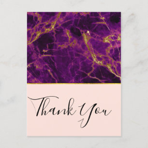 Modern Purple & Gold Abstract Marble Thank You Postcard