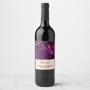 Modern Purple & Gold Abstract Marble Wine Label