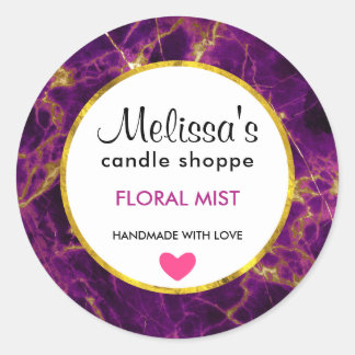 Modern Purple & Gold Abstract Soap Candle Business Classic Round Sticker
