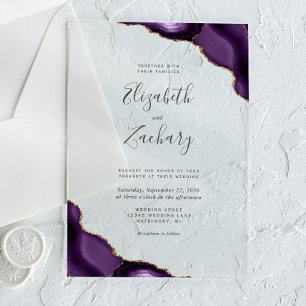 Modern Purple Gold Agate Corners Wedding Acrylic Invitations