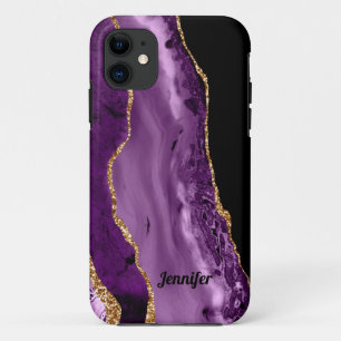 Modern Purple Gold Agate Crystal Personalise iPhone 11 Case
