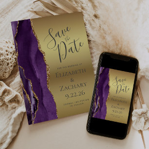 Modern Purple Gold Agate Glam Save the Date