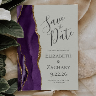 Modern Purple Gold Agate Ivory Save the Date