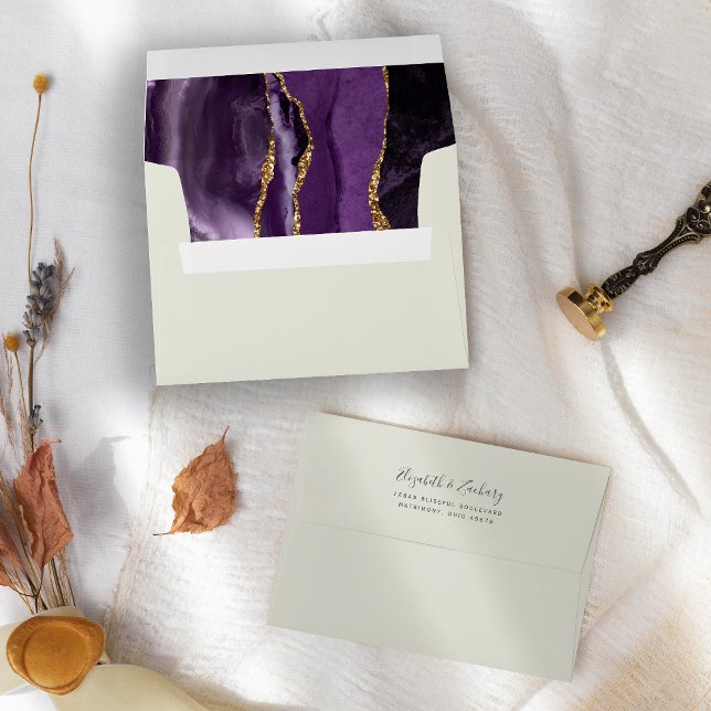 Modern Purple Gold Agate Ivory Wedding Envelope (Creator Uploaded)